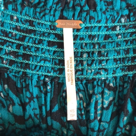 Free People See Ya Later Green Black/Turquoise Smocked Floral Dress Size XS - Picture 8 of 12